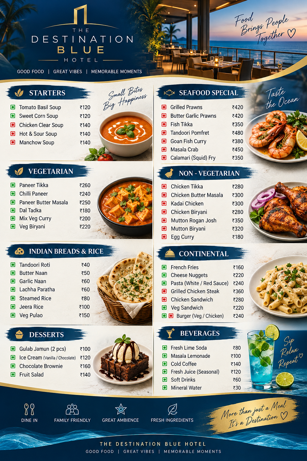 The Destination Blue Hotel Daily Menu